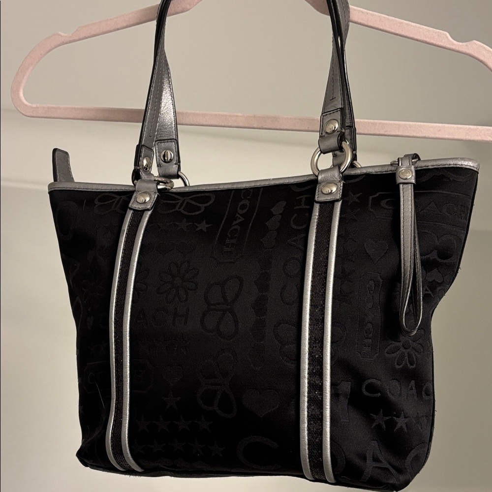 Coach Black Tote with Silver Details